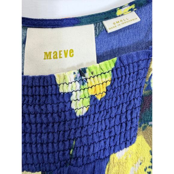 Maeve Floral Dress Women Small Blue Sleeveless Smocked Waist Pockets - Picture 10 of 11